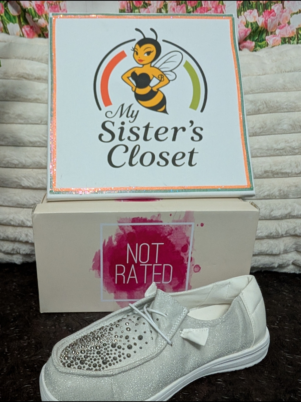 Not Rated Silver Glitter Slip-On Sneaker with Rhinestone Toe